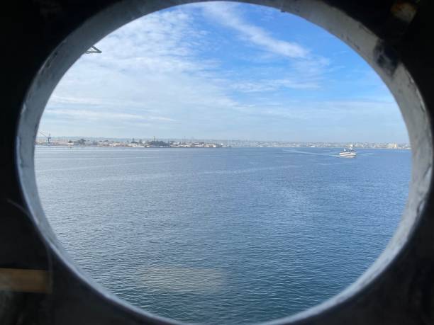 istock Ship window looking at the sea 1362839975