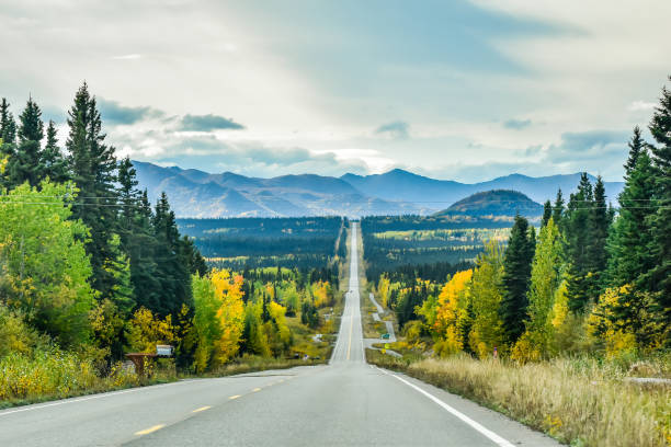 traveling across alaska in fall - snow valley mountain mountain peak imagens e fotografias de stock