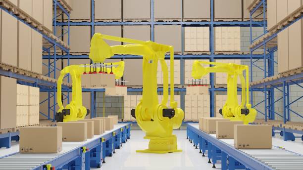 istock Palleting robot in smart warehouse 1362841776