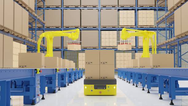 istock AGV and palletizing robot in smart warehouse 1362841778