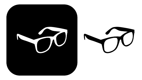 Vector illustration of two black and white eyeglasses icons.