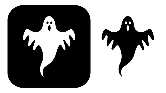 Vector illustration of two black and white ghost icons.