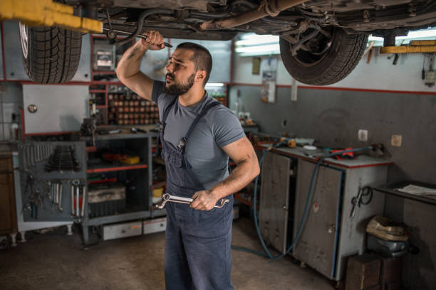 istock Mechanic using tool to change the wheel on a car 1362846839
