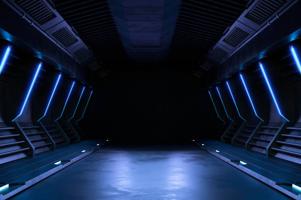 istock Empty dark room, Modern Futuristic Sci Fi Background. 3D illustration 1362846843
