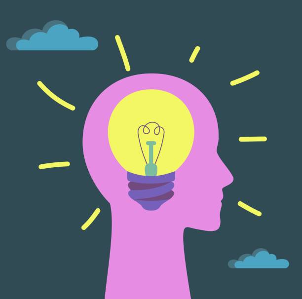 istock idea of a man in his head, human silhouette with glowing lamp, creativity simple flat illustration 1362852051