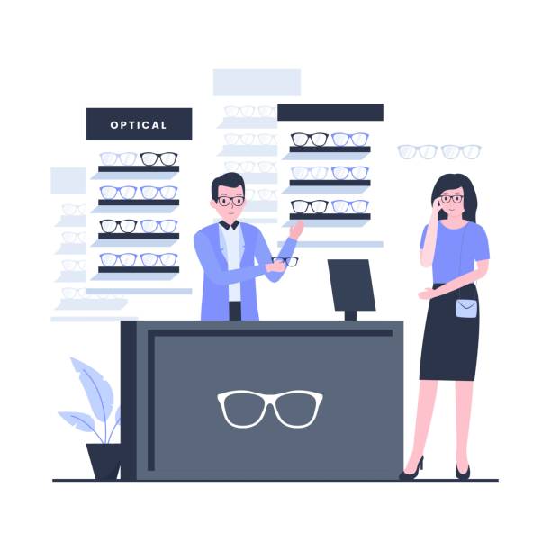 광학 숍 일러스트 디자인 컨셉 - optometrist store retail glasses stock illustrations