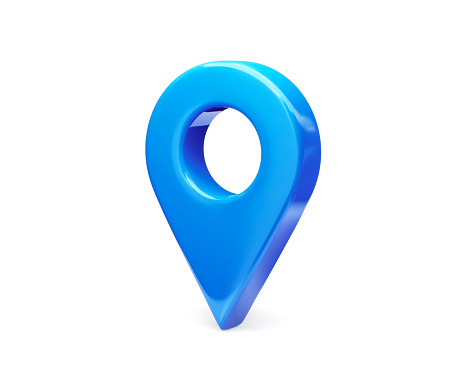 Ubicación azul icono 3D del elemento gráfico del puntero gps o signo de pin del punto del marcador de navegación y símbolo del sistema de posición global aislado sobre fondo blanco con la dirección del navegador de dirección del mapa de búsqueda. photo