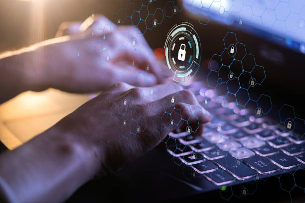 istock Person develops safe use of a laptop online. 1362860078