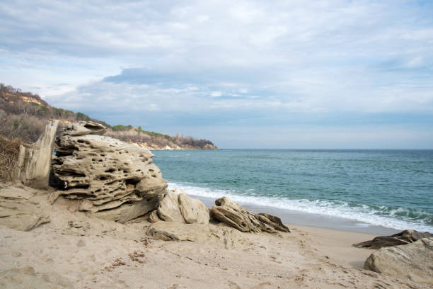 istock Sseascape with blue sky and rocks  - selective focus, space for text 1362861872
