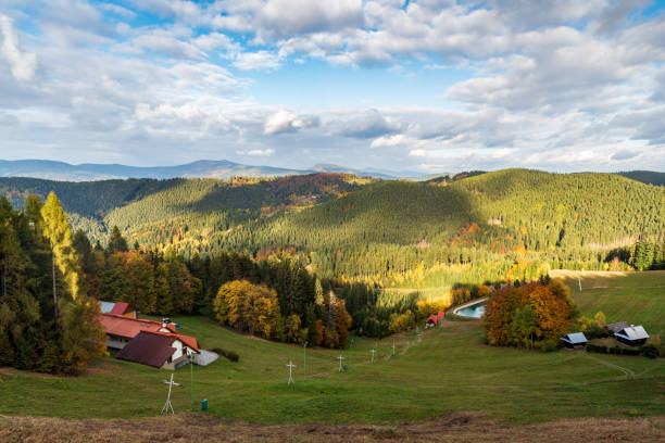 View from Solan hill in Vsetinske vrchy mountains in Czech republic stock photo