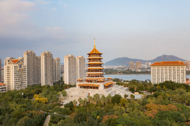 istock Pagoda under blue sky and white clouds 1362866656
