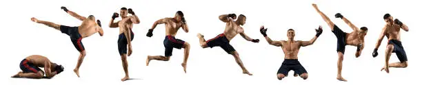 MMA collage. Martial arts fighter (MMA) isolated on white background