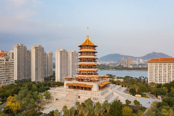 istock Pagoda under blue sky and white clouds 1362866884