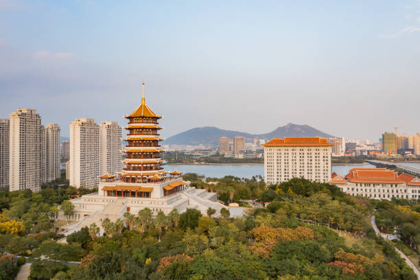 istock Pagoda under blue sky and white clouds 1362866901