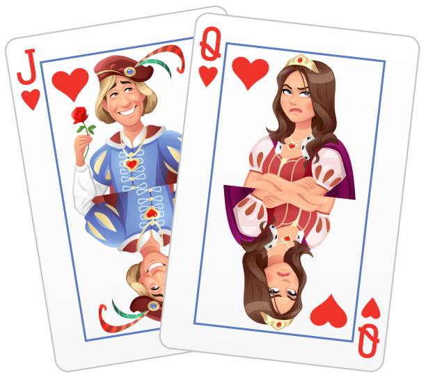 illustrazioni stock, clip art, cartoni animati e icone di tendenza di jack of hearts flirta con la regina di cuori infastidita - prince charming