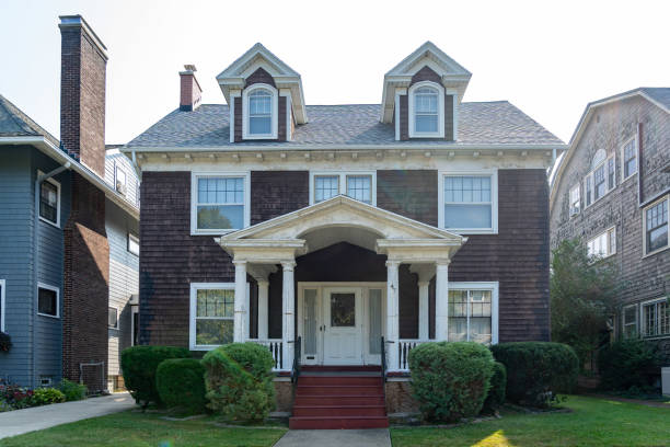 Buffalo, New York - August 27, 2021: A view of a town house in the city of Buffalo, New York.