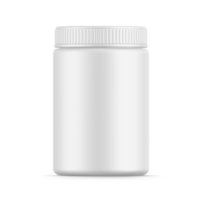 Plantilla de maqueta de botella de frasco de plástico sobre fondo blanco aislado, lista para la presentación de diseño, ilustración 3D photo