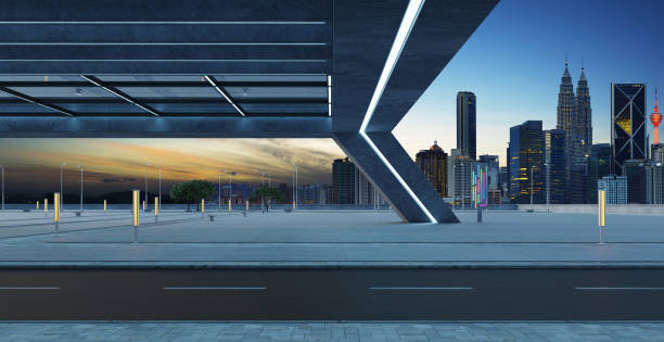 istock Roadside street view with modern rooftop building 1362873284