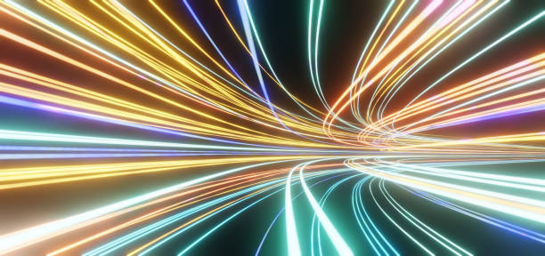 istock Dark background with colorful track of glowing lines 1362873392