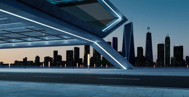 istock Roadside street view with modern rooftop building 1362873655