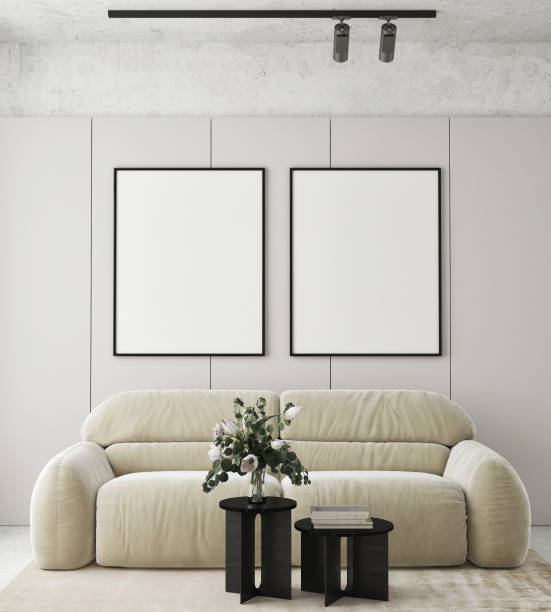 istock mock up poster frame in modern interior background, living room, Scandinavian style, 3D render, 3D illustration 1362875537