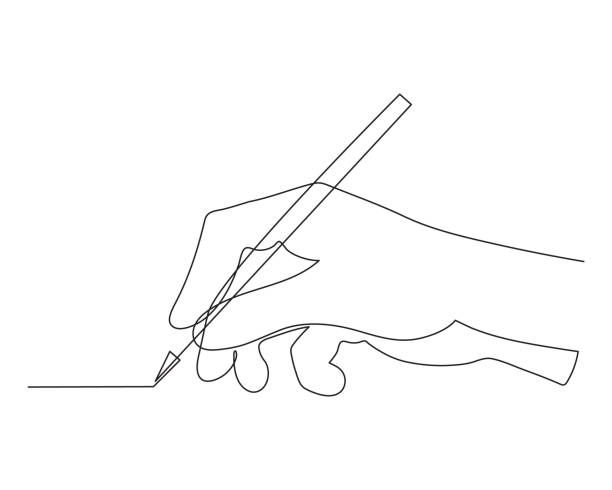 手書き手、1線画、手描き連続輪郭。ペン、鉛筆、ボールペンを持つ指を持つ手のひら。 - コントゥール・ドローイング法点のイラスト素材／クリップアート素材／マンガ素材／アイコン素材