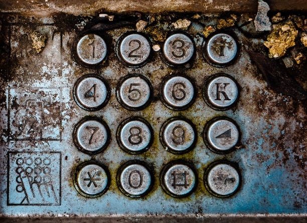 istock Close up of old rusty telephone booth keypad 1362878969