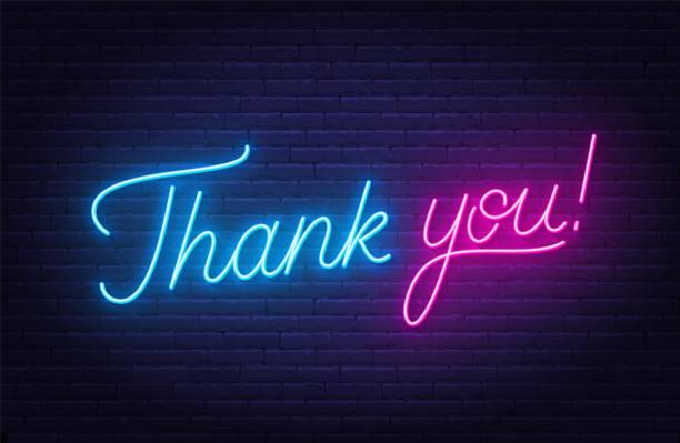 thank you neon sign on brick wall background. - thank you background 幅插畫檔、美工圖案、卡通及圖標