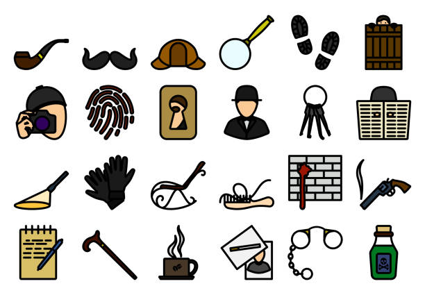 detektyw ikony ustaw - crime flashlight detective symbol stock illustrations