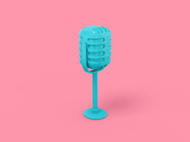 istock Blue one color vintage microphone on a pink flat background. Minimalistic design object. 3d rendering icon ui ux interface element. 1362882771
