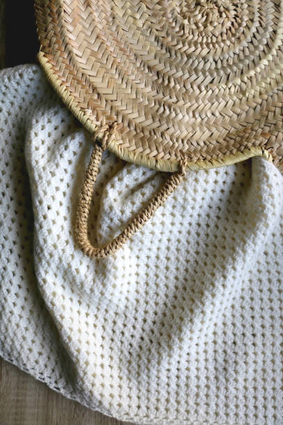 istock Straw Bag and Knitted Blanket 1362883979