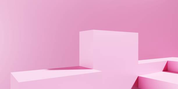 istock 3d rendering of empty pink podium abstract geometric minimal background. Scene for advertising, cosmetic ads, showcase, presentation, technology, cream, fashion, love. Illustration. Product display 1362885762