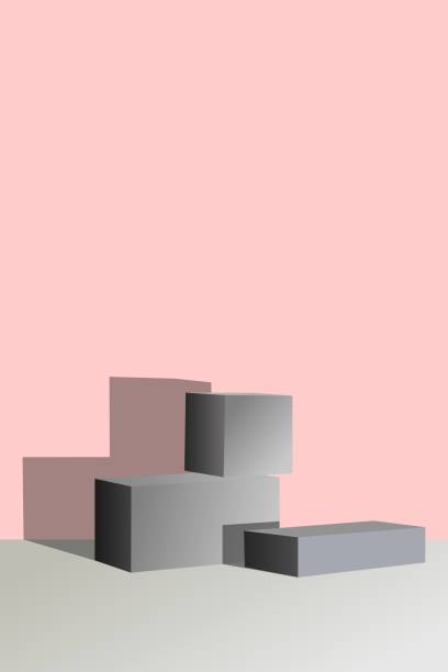 istock three-dimensional geometric shapes in gray . modern style, podium for goods, art. space for text 1362887312