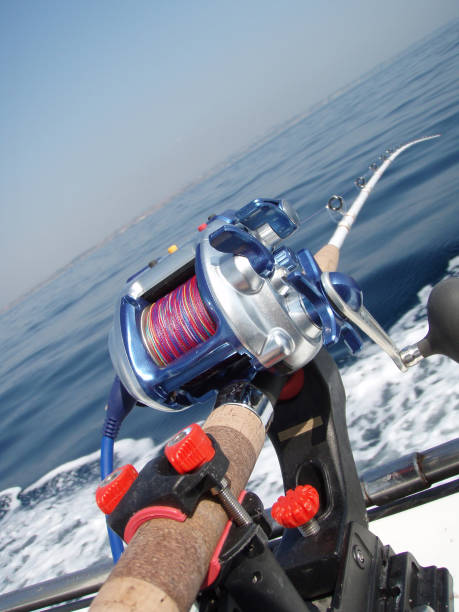 istock Boat fishing tackle set on a running boat deck 1362888475