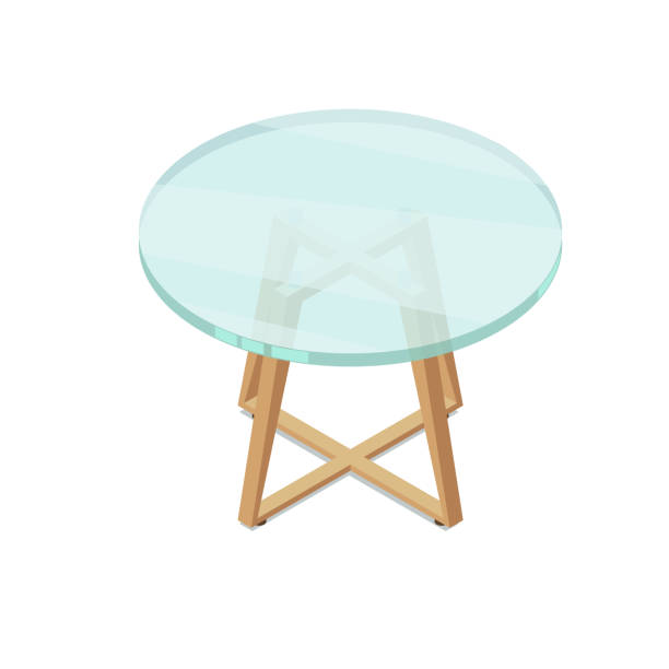 istock Isometric round glass table with wooden legs on a white background. 1362888881