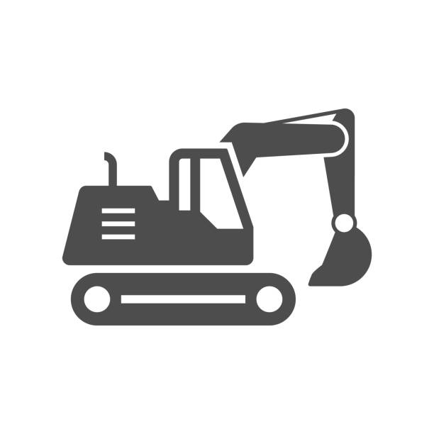 Crawler excavator or tractor glyph icon Crawler excavator or tractor glyph icon isolated on white. Vector illustration earthwork stock illustrations