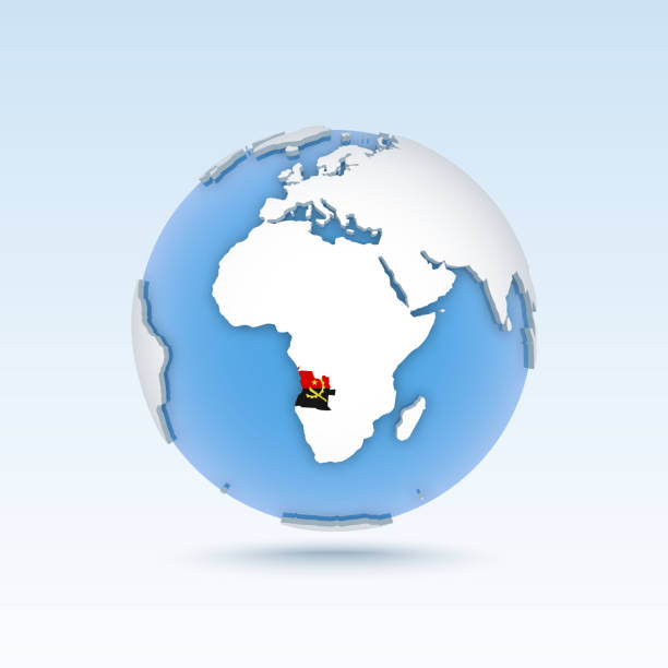 アンゴラ - 世界地図、世界地図、地球上に位置する国の地図とフラグ。 - アンゴラ点のイラスト素材／クリップアート素材／マンガ素材／アイコン素材