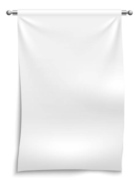 istock 1812.m40.i030.n001.P.c25.340821395 White textile banners. Blank fabric flag hanging canvas sale ribbon horizontal template advertising cloth vector banner set 1362893885