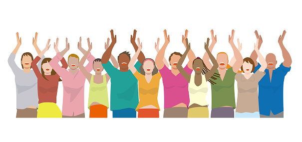 Vector illustration of a group of young people clapping