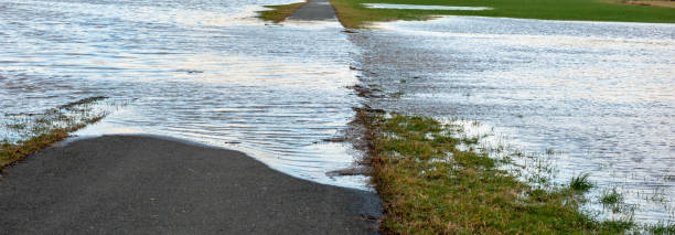 istock A flooded path at the edge of a meadow 1362898641