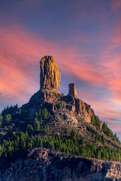 Roque Nublo Sunset at Roque Nublo on Gran Canaria, Canary Islands, Spain. grand canary stock pictures, royalty-free photos & images