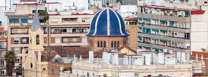 Blue Roof Tile on Architectural Dome at Valencia, Spain
