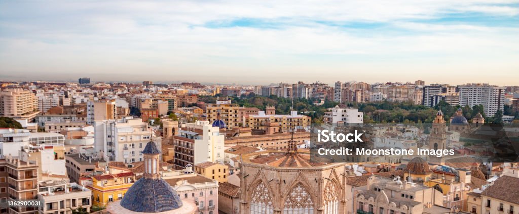 Dome of Metropolitan Cathedral–Basilica of the Assumption of Our Lady on Plaza de la Almoina in Valencia, Spain Comunidad Autonoma de Valencia Stock Photo