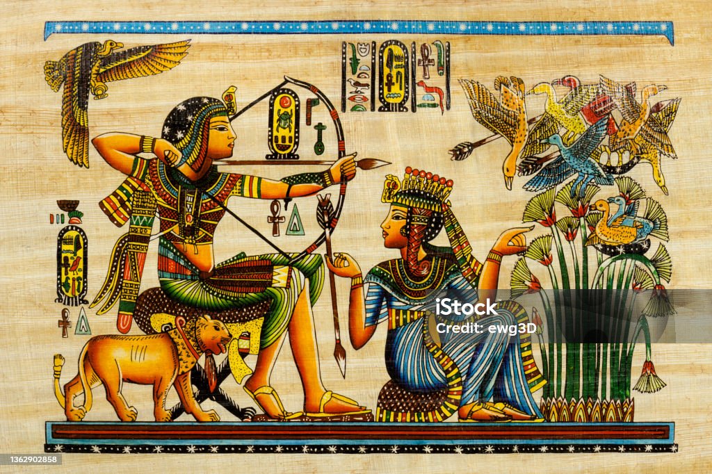 Egyptian souvenir papyrus with with elements of ancient history Hieroglyphics Stock Photo