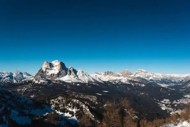 Panoramic view of Monte Pelmo and Tofane in winter