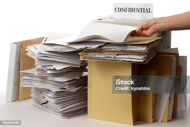Isolated Shot Of Paper Shredder With Documents On White Background Stock Photo - Download Image Now