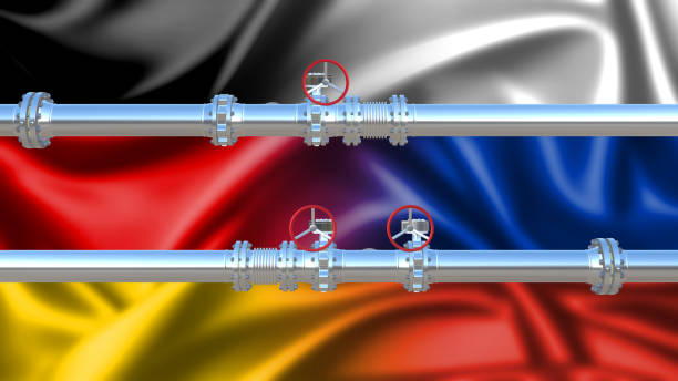 Nord Stream is a system of offshore natural gas pipelines in Europe, running under the Baltic Sea from Russia to Germany. Gas pipeline Nord Stream 2 links Germany to Russia, but splits Europe german flag photos stock pictures, royalty-free photos & images