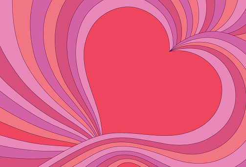 Striped funky retro background with heart shaped copy space. Editable vectors on layers.