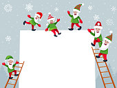 istock Christmas banner with elves. Greeting card design concept. 1362910250