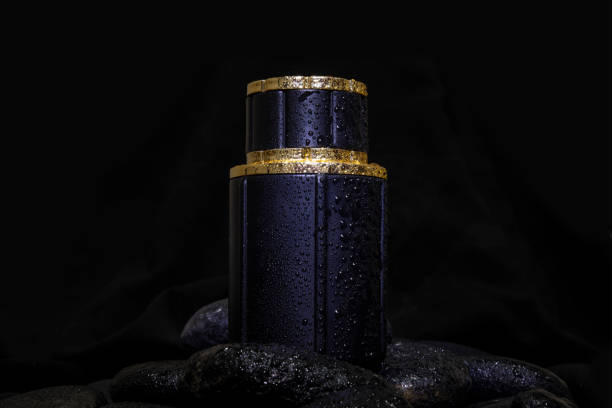 istock Closeup view of perfume bottle on rocks 1362911489
